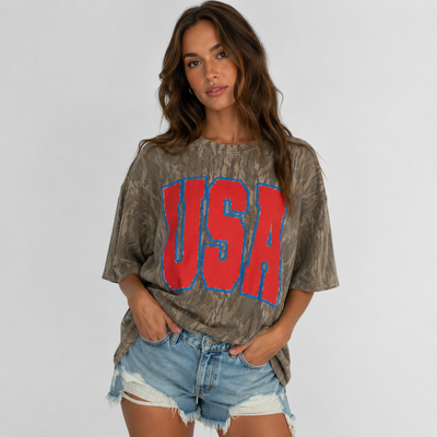 USA Camo Puff Print 4th of July T-Shirt